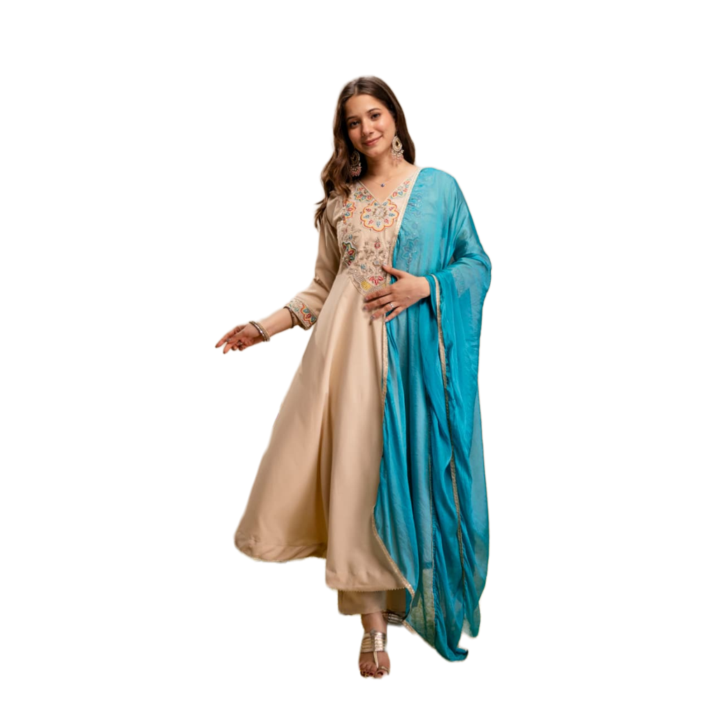 VISCOSE CHANDERI EMBROIDERED BEATS WORK KURTA SETS