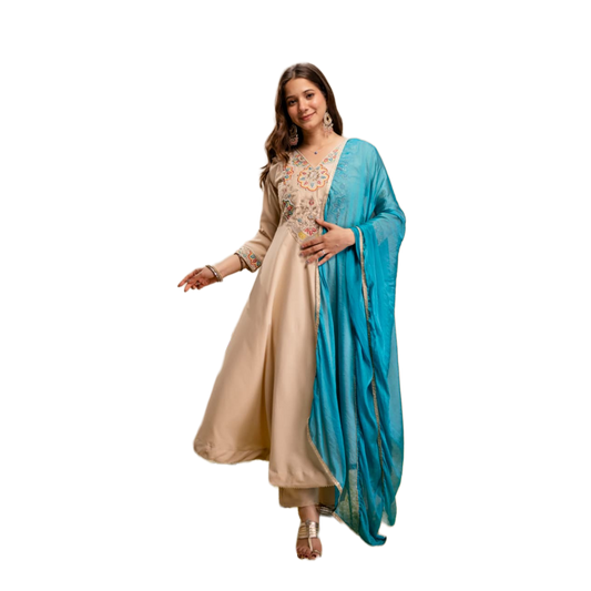 VISCOSE CHANDERI EMBROIDERED BEATS WORK KURTA SETS