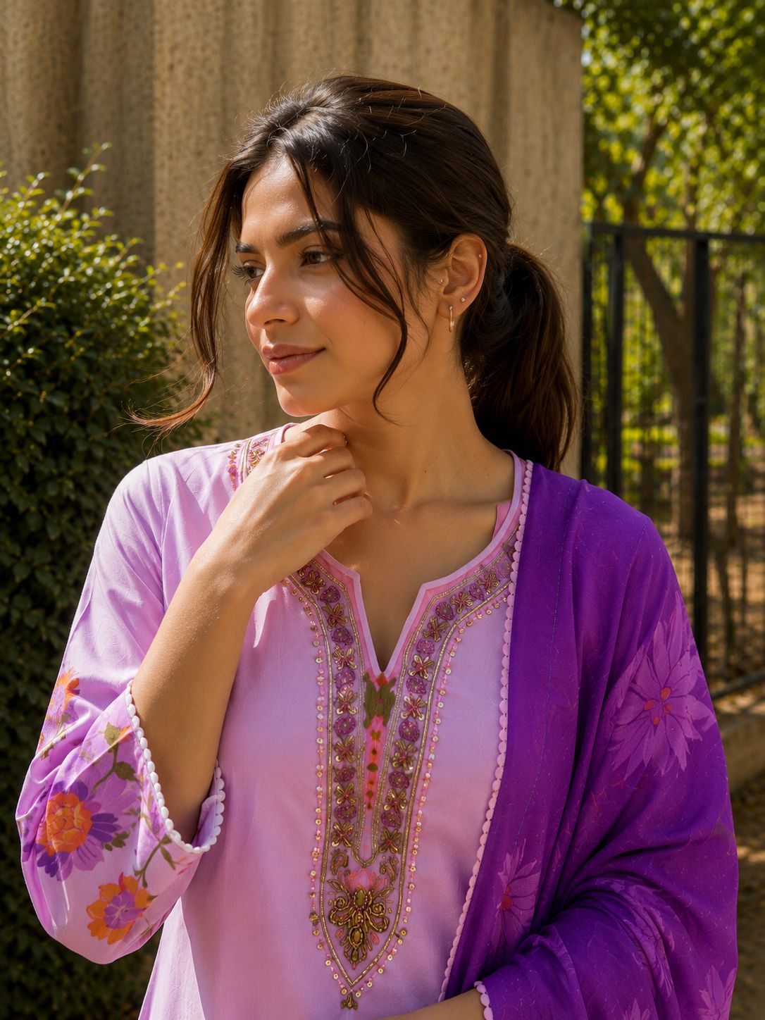 Flowy Soft Silk Kurti Pant Dupatta 3-Piece Set.