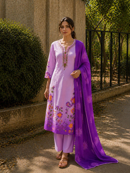 Flowy Soft Silk Kurti Pant Dupatta 3-Piece Set.
