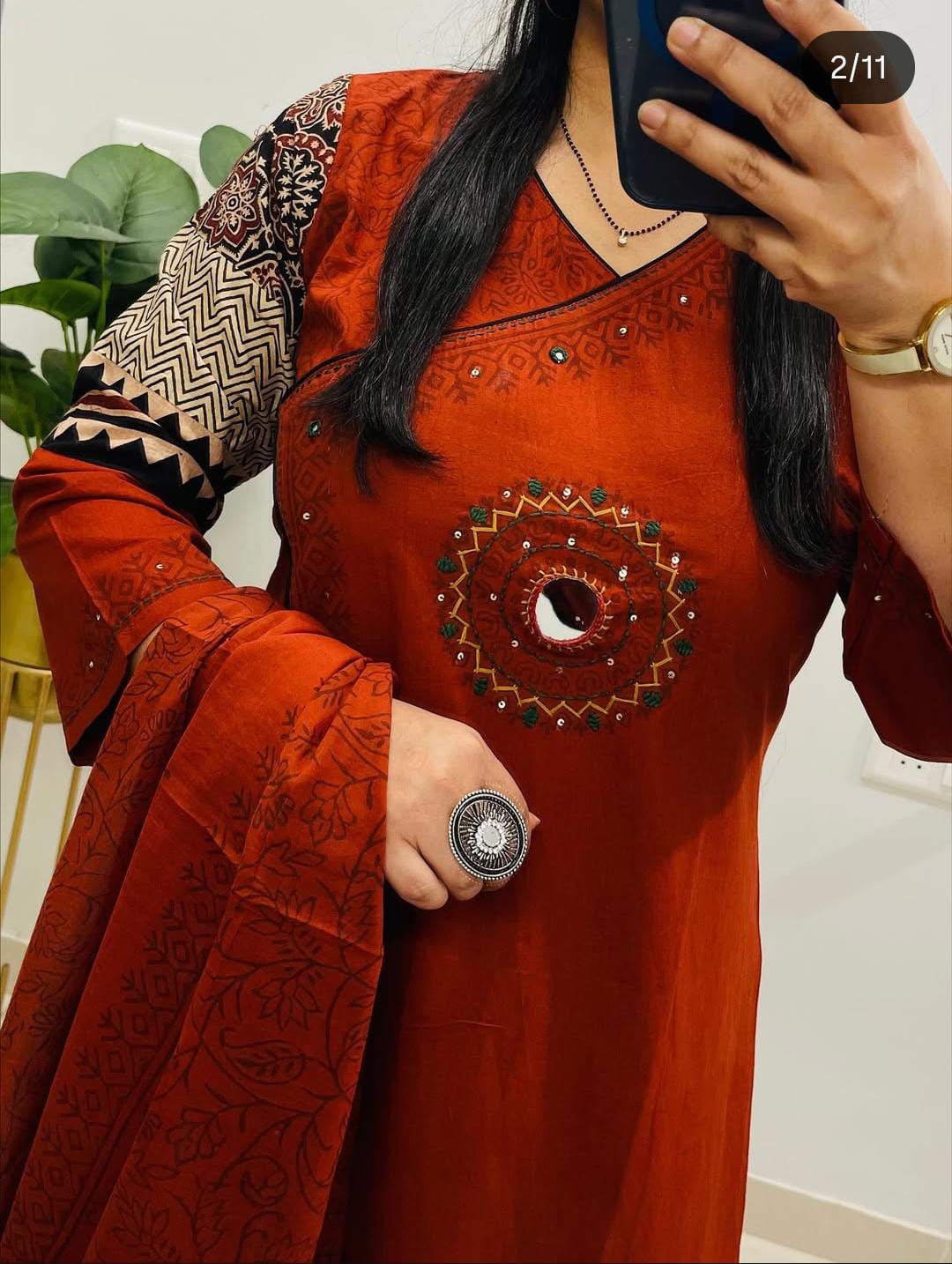 dhabu cotton kutch style suit with dabu print 🐾 and original mirror work.