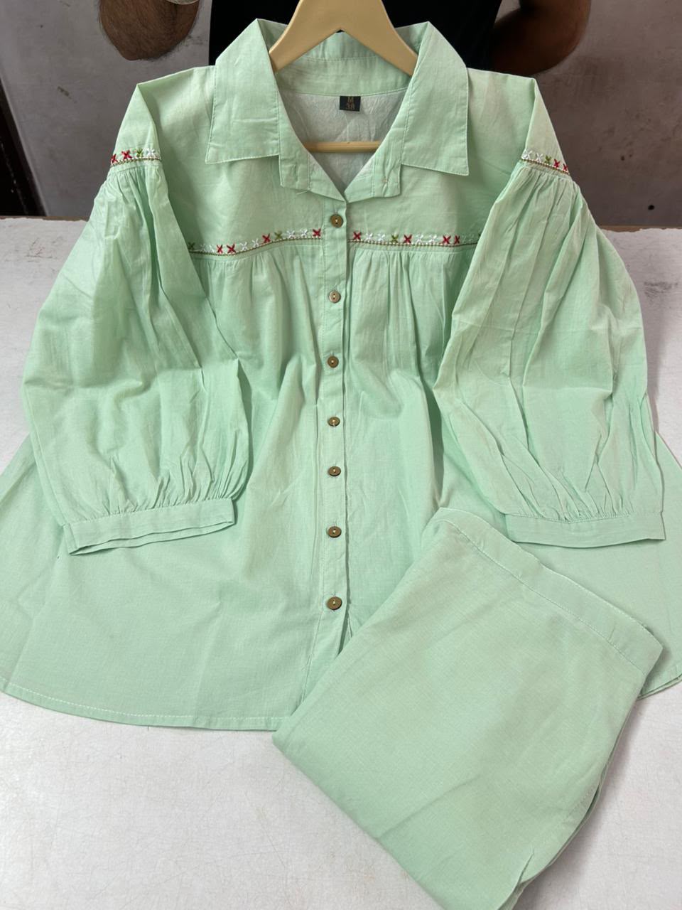 Cottonand bold shade of Collar  aCo-Ord set