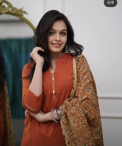 Premium cotton kurti,pant, dupatta sets