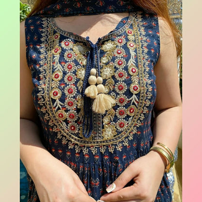 PROCION PRINT RAYON  SLEEVELESS KURTI WITH SHARARA AND DUPATT