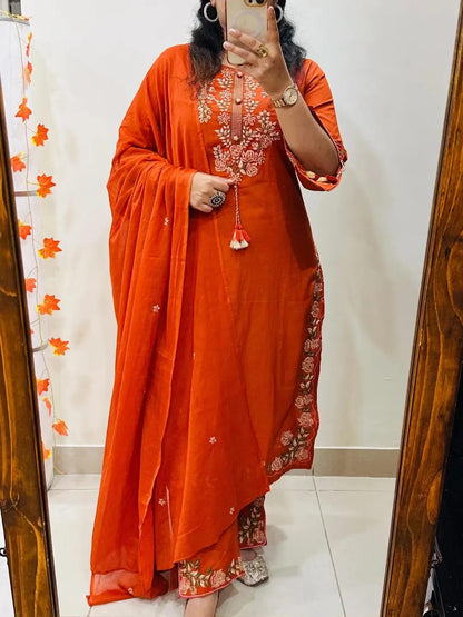 Crafted from luxurious silk  Kurti with plazzo with dupatta