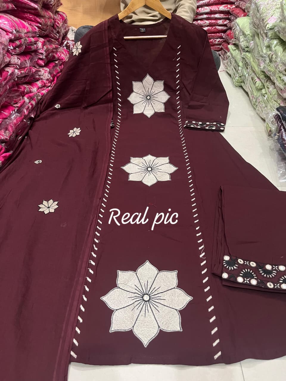 mul cotton Full Embroidery dupatta sets 3 piece set