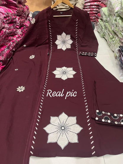 mul cotton Full Embroidery dupatta sets 3 piece set