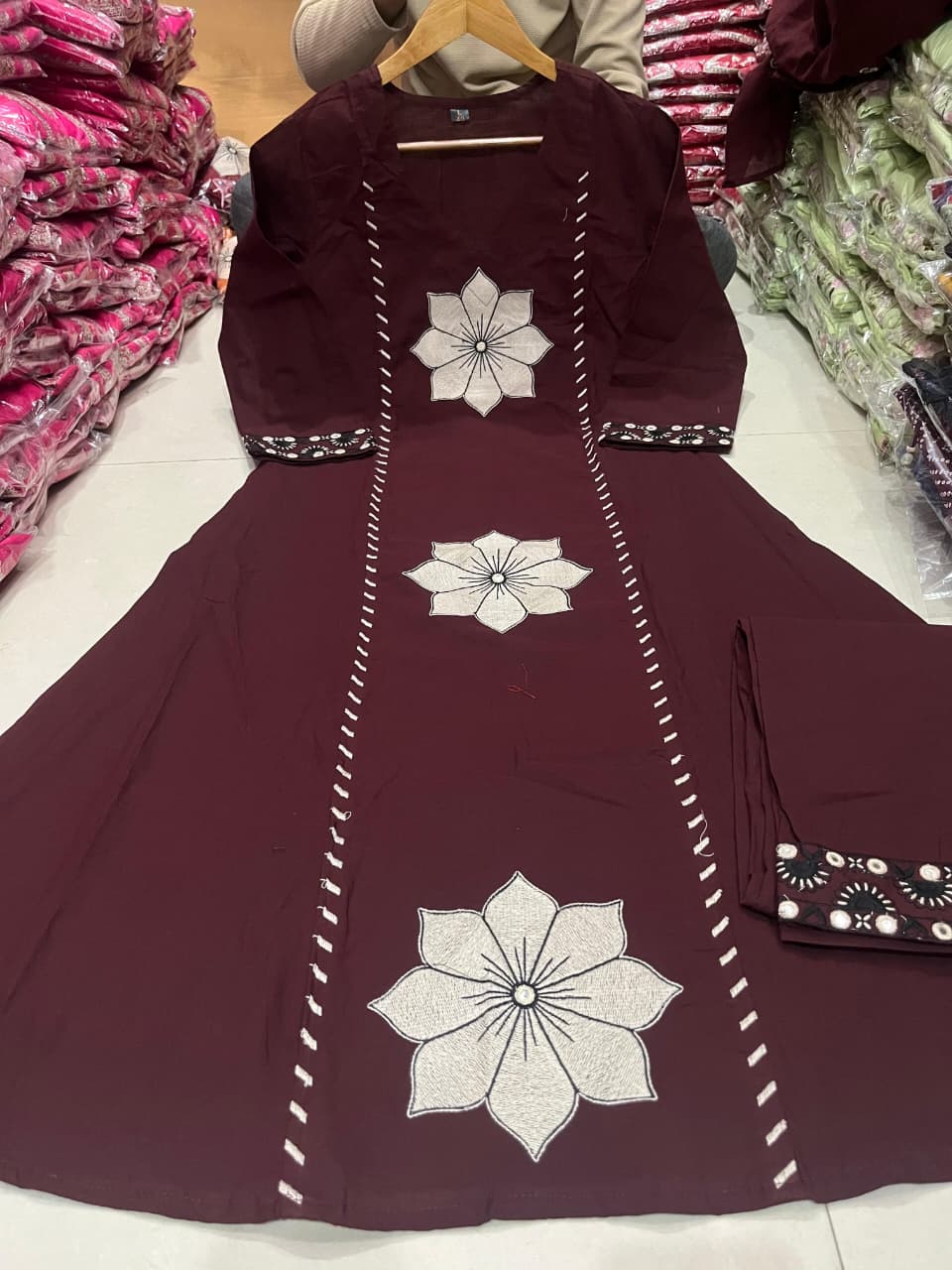 mul cotton Full Embroidery dupatta sets 3 piece set