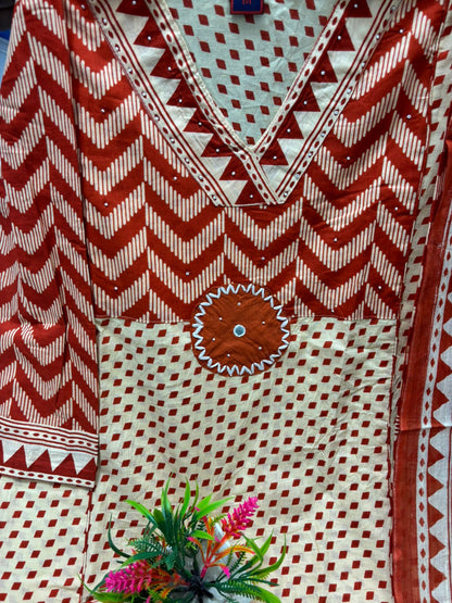 Pure fine Cotton fabric  Kurti with Pant  Nack &nbsp;and Hand work
