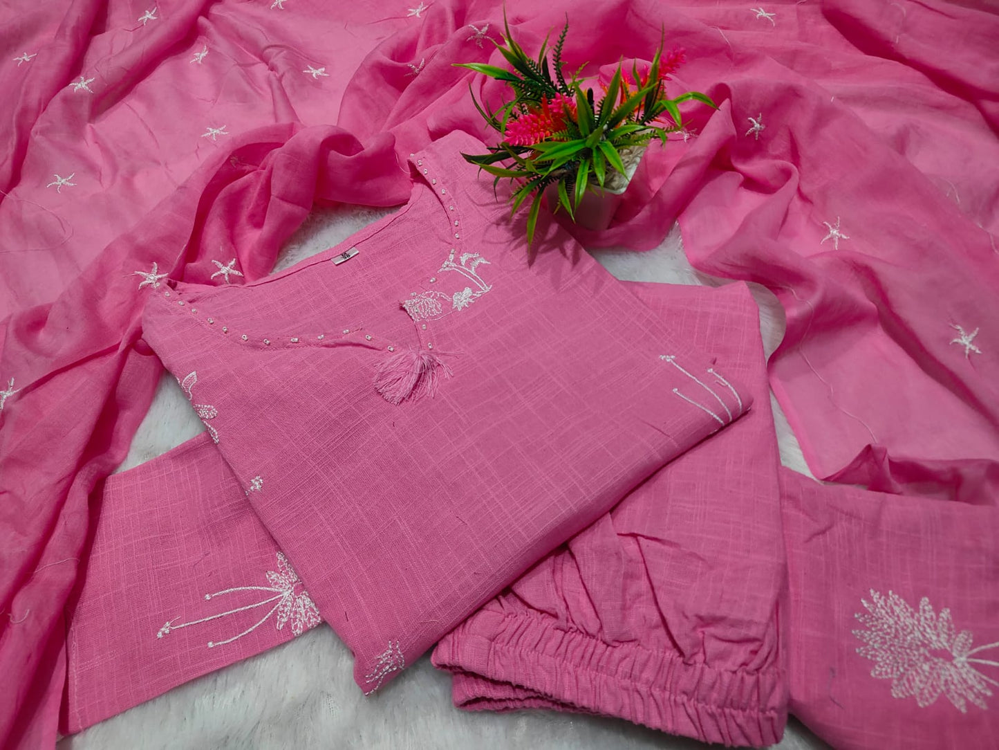COTTON SluB KURTI WITH EMBROIDERY FULL EMBROIDERY AND TUSSLE AMD LESS WORK