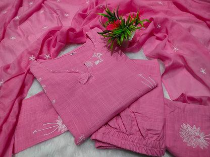 COTTON SluB KURTI WITH EMBROIDERY FULL EMBROIDERY AND TUSSLE AMD LESS WORK