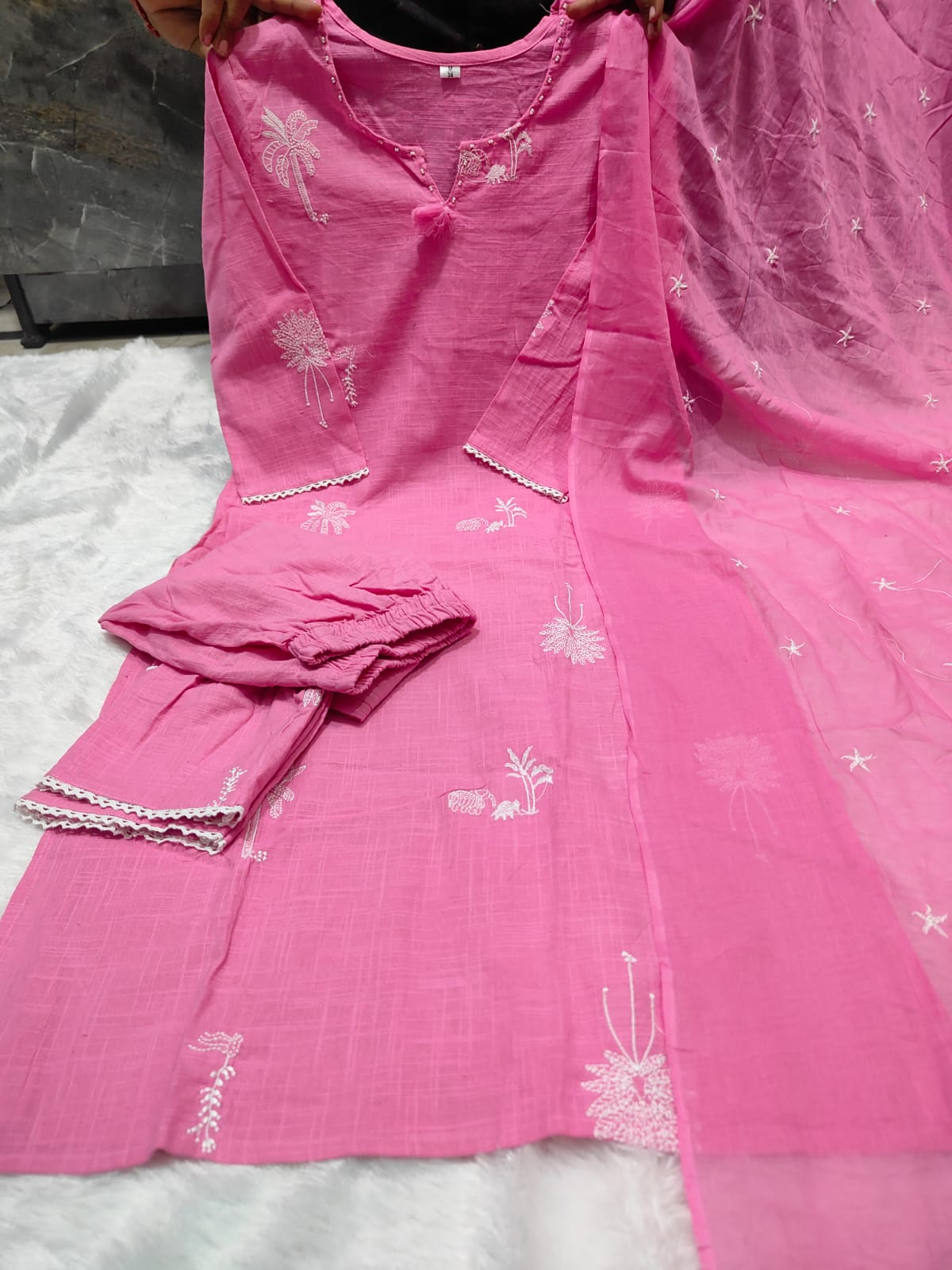 COTTON SluB KURTI WITH EMBROIDERY FULL EMBROIDERY AND TUSSLE AMD LESS WORK