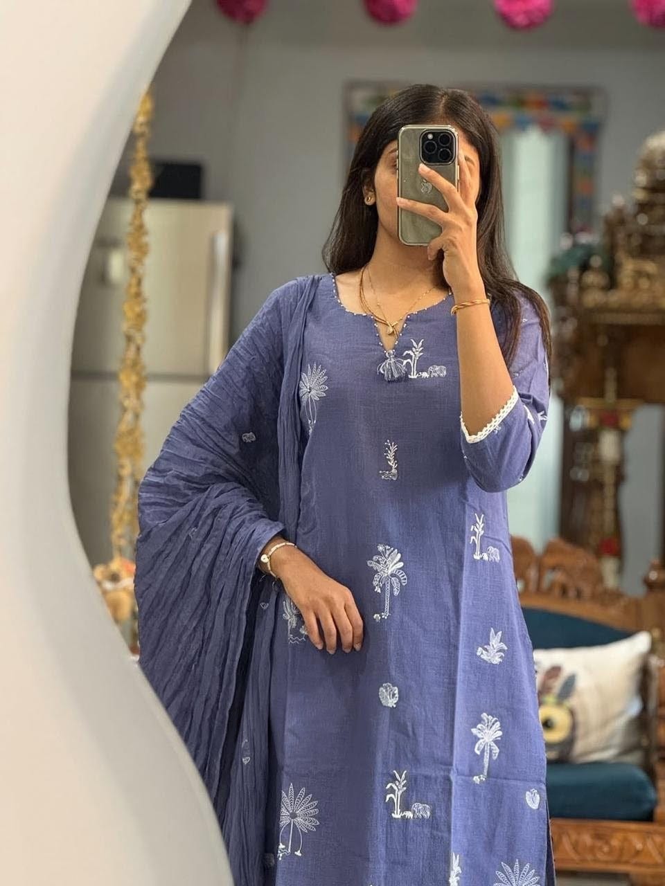 COTTON SluB KURTI WITH EMBROIDERY FULL EMBROIDERY AND TUSSLE AMD LESS WORK