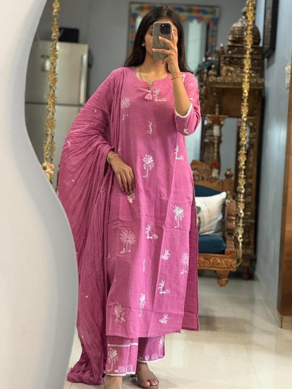 COTTON SluB KURTI WITH EMBROIDERY FULL EMBROIDERY AND TUSSLE AMD LESS WORK