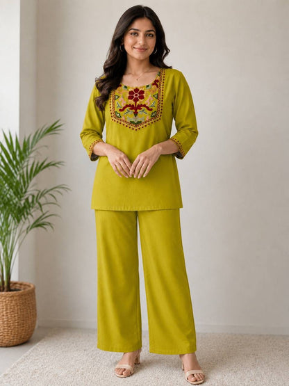 Rayon slub With Embroidery WorkCo-ord set