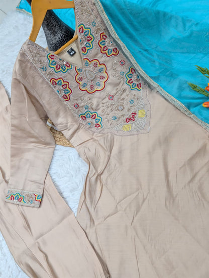VISCOSE CHANDERI EMBROIDERED BEATS WORK KURTA SETS