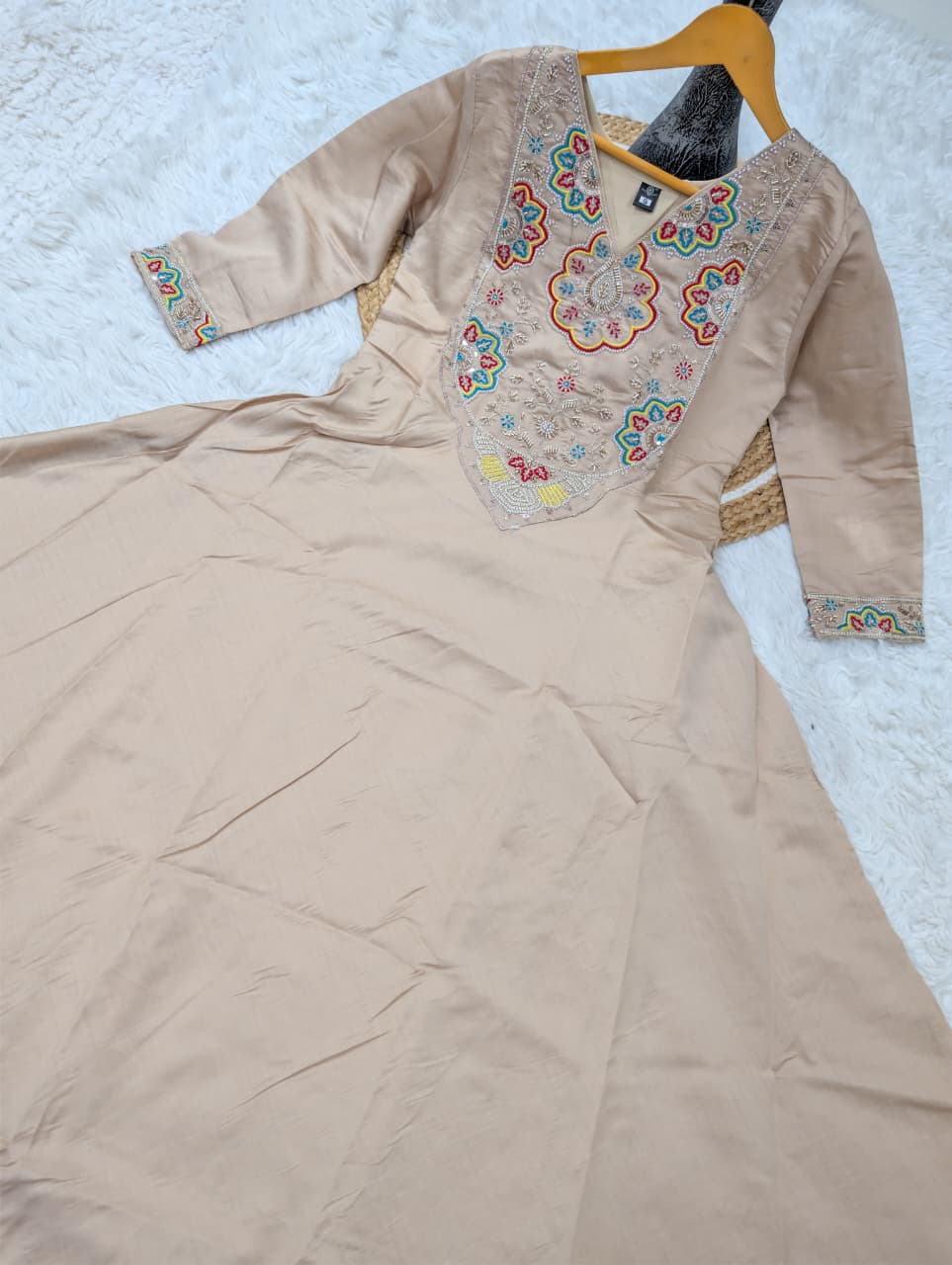 VISCOSE CHANDERI EMBROIDERED BEATS WORK KURTA SETS