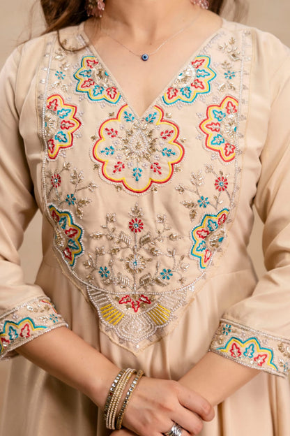 VISCOSE CHANDERI EMBROIDERED BEATS WORK KURTA SETS