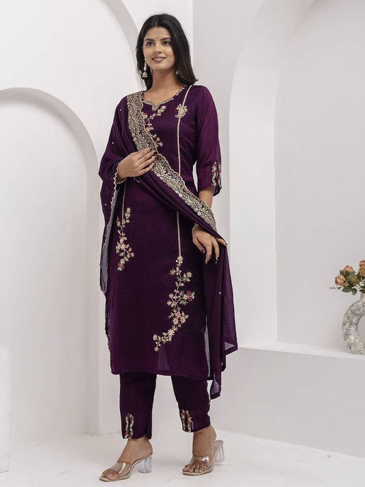 Kurta Pant set Vichhitra Silk With Embroidery Work.