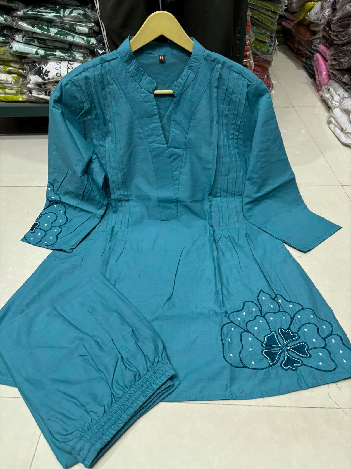 cotton co-rdset Paired up with cotton plazo with One side pocket