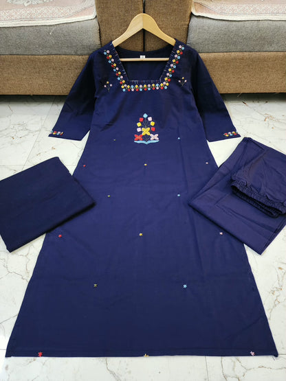 Latest Beautiful Cotton 3pis designwith embroidery work