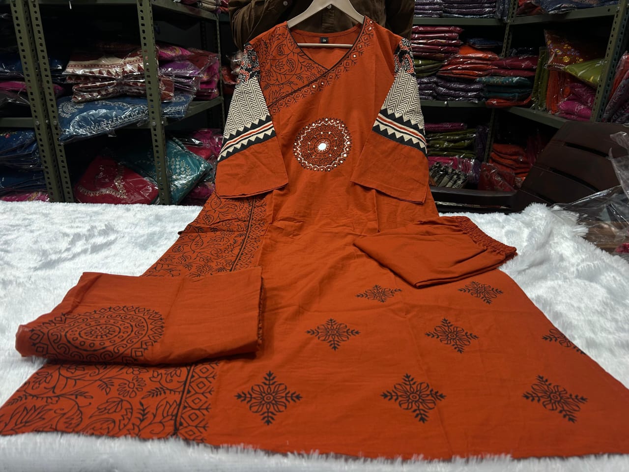 dhabu cotton kutch style suit with dabu print 🐾 and original mirror work.