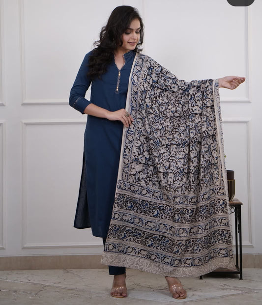 Premium cotton kurti,pant, dupatta sets