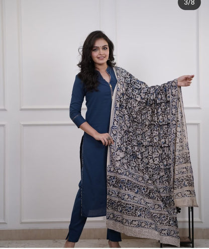 Premium cotton kurti,pant, dupatta sets
