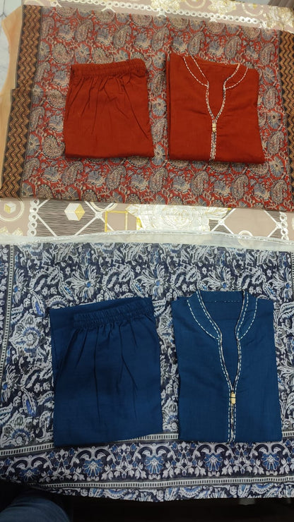 Premium cotton kurti,pant, dupatta sets