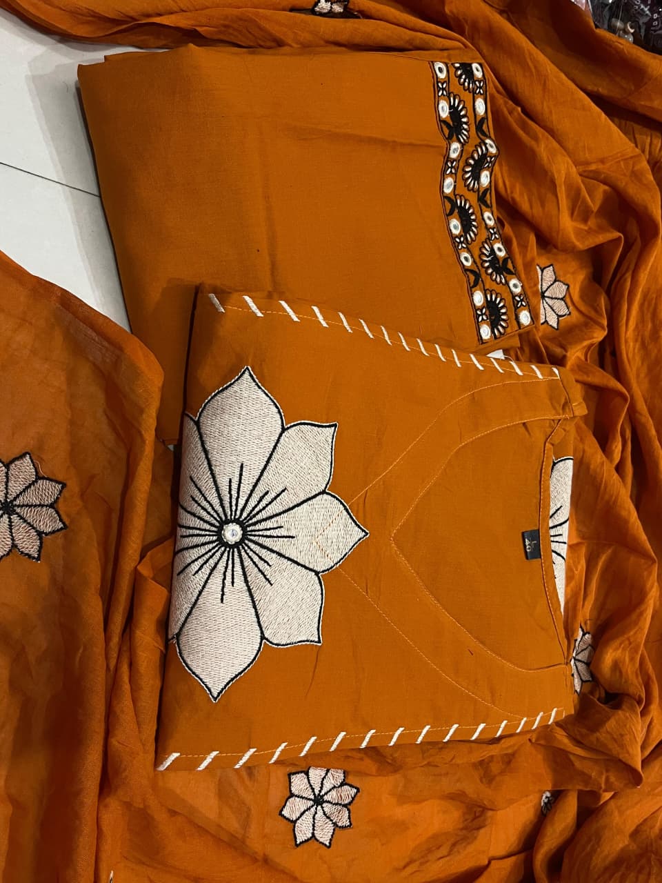 mul cotton Full Embroidery dupatta sets 3 piece set