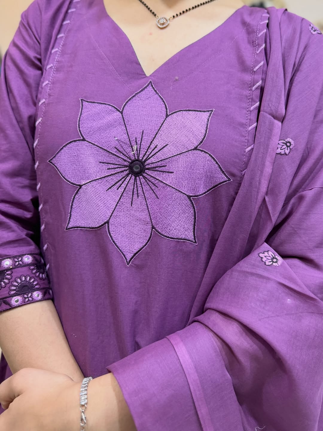 mul cotton Full Embroidery dupatta sets 3 piece set