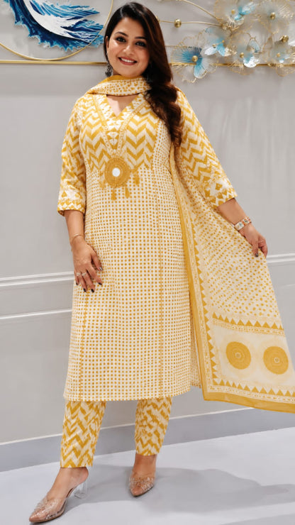 Pure fine Cotton fabric  Kurti with Pant  Nack &nbsp;and Hand work
