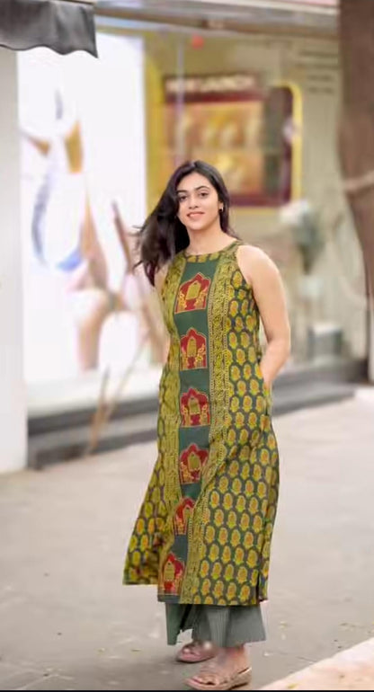 halter nack Aline  kurta with both side pocket  &  palazzo